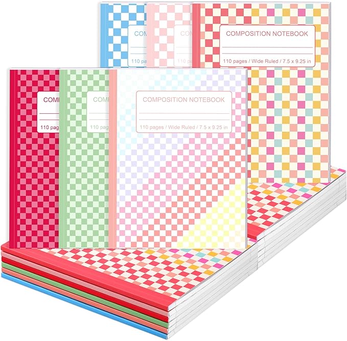 Fullhawl 6 Pcs Composition Notebook Wide Ruled Cute Preppy Colorful Checkered by Fullhawl