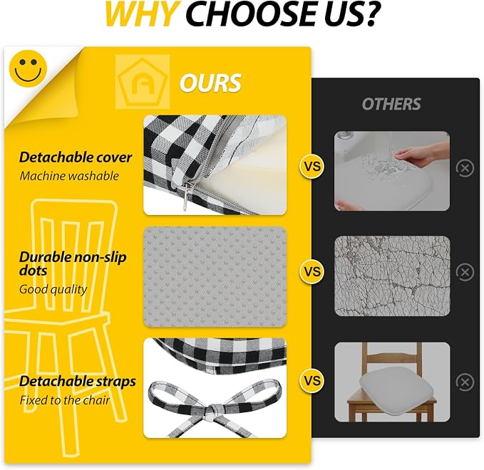 AAAAAcessories D-Shaped Chair Cushions, Machine-Washable Cover, Checkered - Image 9