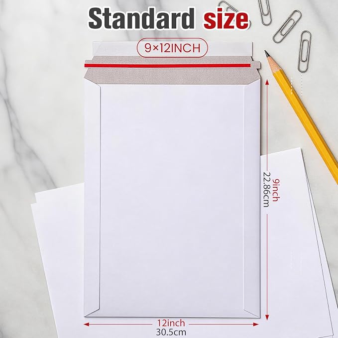 50 Pack 9X12 Inch Rigid Stay Flat Mailers, Self Seal Lightweight Cardboard - Image 2