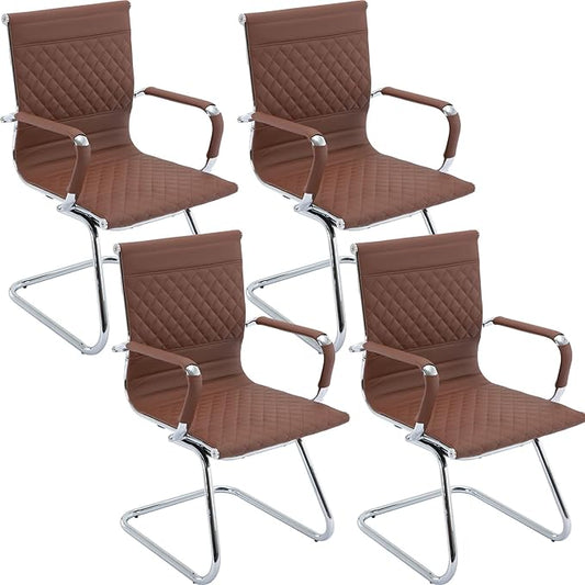 Office Guest Reception Chairs Set of 4 - Modern PU Leather Conference Room Chair With Mid Back for Waiting Room, Desk - Coffee-DeskLoop Office