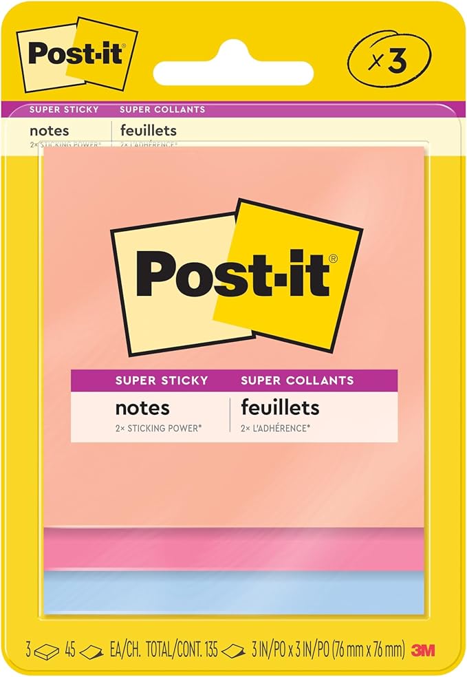 Post-it Super Sticky Notes, 3 Sticky Note Pads, 3 x 3 in., Back to School by Unknown