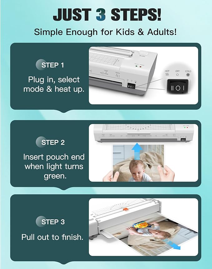 13 Inch Laminator Machine with Auto Paper Feed, Never Jam A3 Thermal & Cold Lamination, 20 Laminating Sheets, 10-in-1 Laminator with Cutter, Trimmer & Corner Rounder for Office School Home Use White-DeskLoop Office