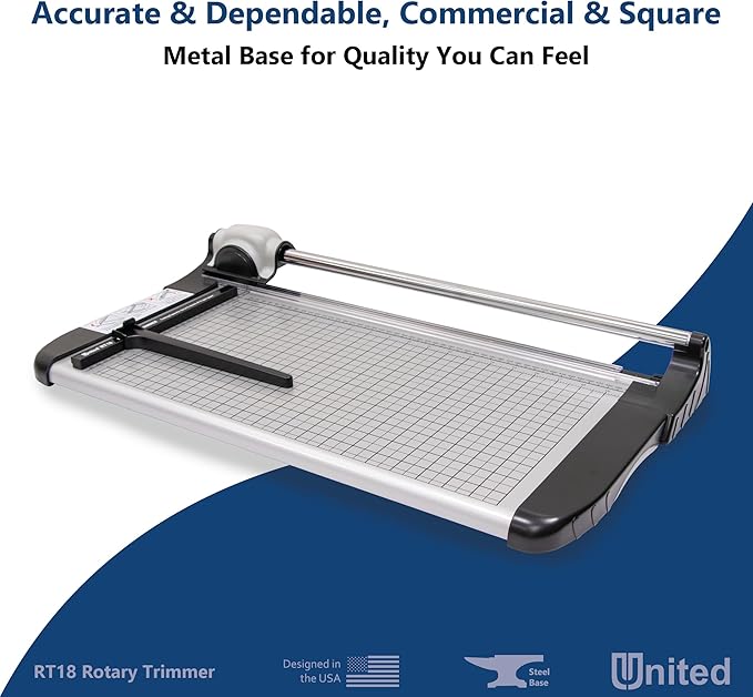 United Office Products RT18 Commercial Rotary Paper Trimmer, Sturdy Metal Base, 18" Cut Length, 15 Sheet Capacity, Paper Cutter for Offices, Schools and Crafts-DeskLoop Office