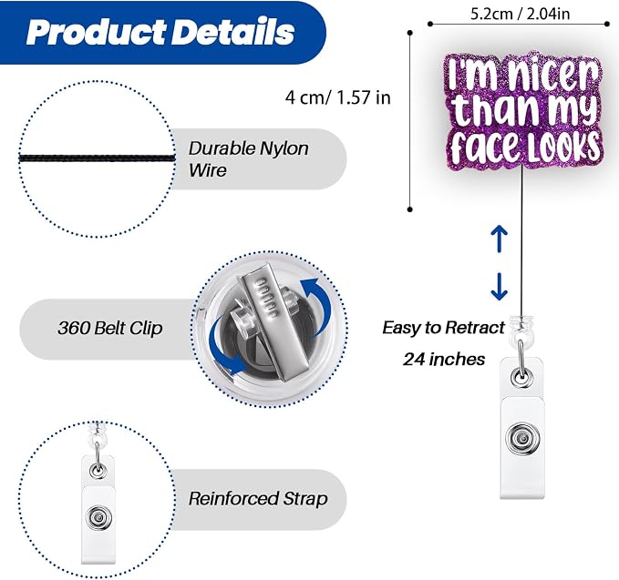 Funny Nurse Badge Reel, Retractable Pediatric Badge Reel, I'm Nicer Than My - Image 5