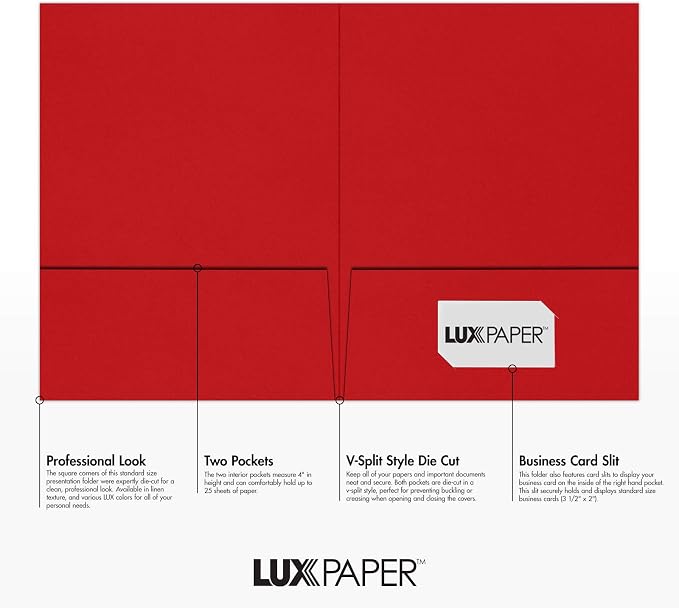 LUXPaper 9" x 12" Presentation Folders | Two Pocket | Ruby Red | 100lb. Cover | - Image 2
