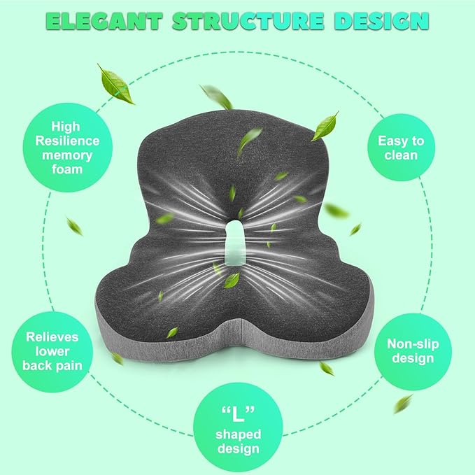 Buttocks Cushion for Office Chair Memory Foam Seat Pad for Butt Support Tailbone Relief Ergonomic Chair Cushion for Home Car Travel or Work (Classic Black)-DeskLoop Office