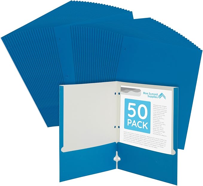 Blue Folders with Pockets, Paper Blue Pocket Folders with Business Card Holder by BlueSummitSupplies