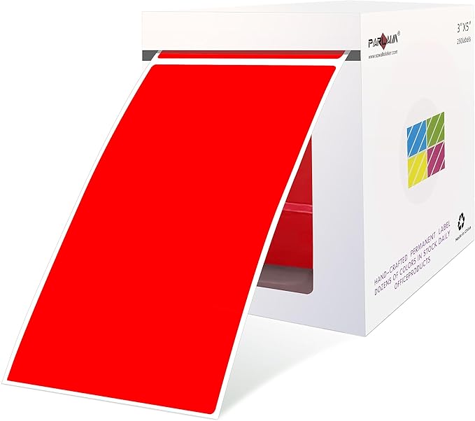 PARLAIM 3 X 5 Red Square Color Coding Stickers, Permanent Adhesive Rectangular by PARLAIM