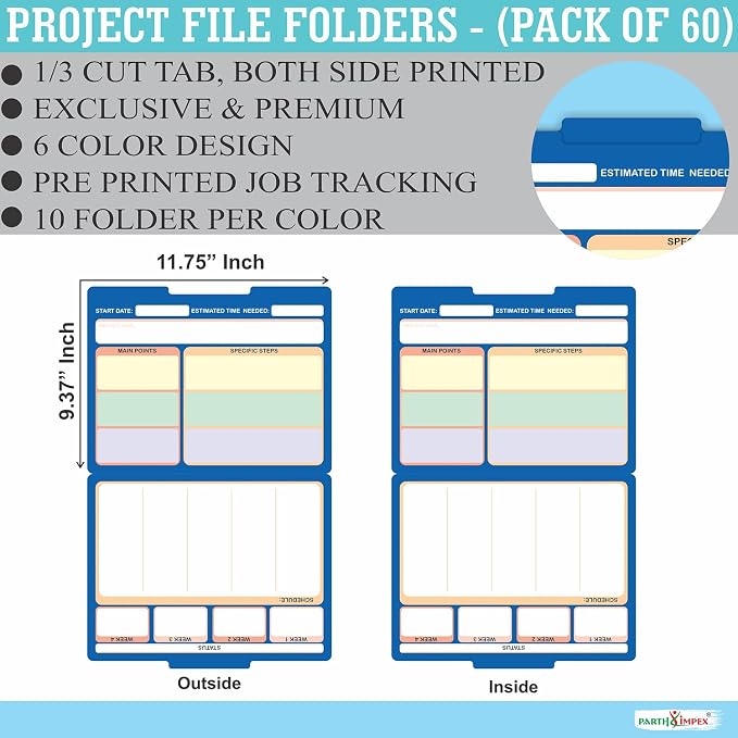 PARTH IMPEX 60 Pack Project File Folders, 1/3 Cut Tab - Image 2
