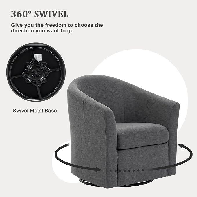 UIXE 360° Swivel Barrel Accent Chairs Set of 2, Modern Round Arm Chair Upholstered Club Armchair, Single Sofa Seating in Fabric for Living Room, Bedroom (Dark Grey)-DeskLoop Office
