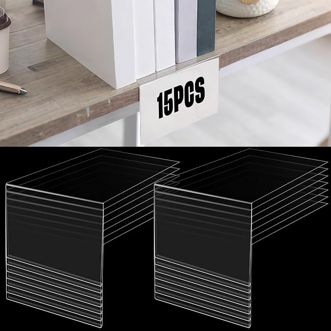 Containlol 15 Pieces Moveable Shelf Label Holders Clear Shelves Tags Moveable - Image 9