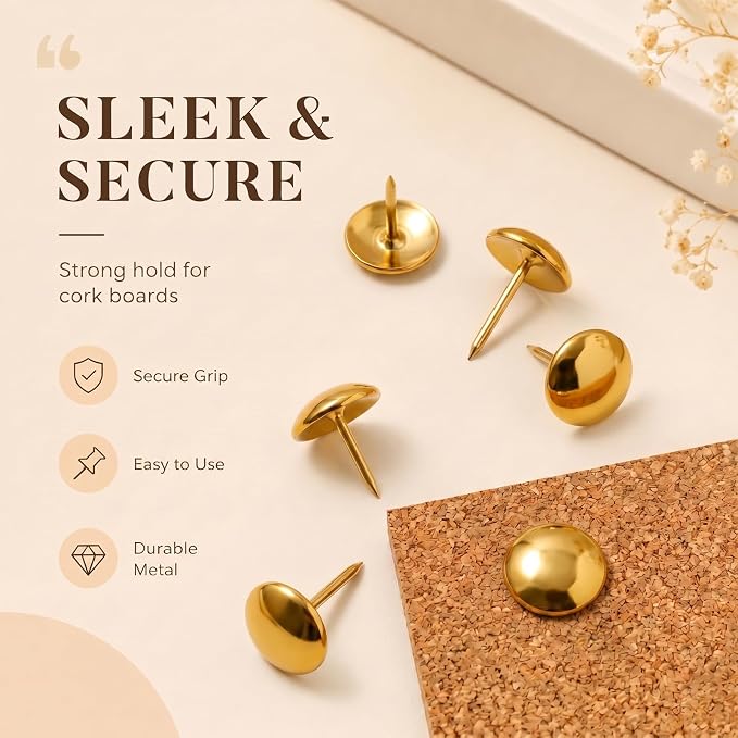 480PCS Gold Thumb Tacks, Flat Push Pins Bulk, Steel Roundness, Needlepoint Tacks - Image 6