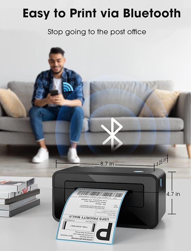 iDPRT Bluetooth Thermal Shipping Label Printer for Phone, 4x6, Supports Windows/Mac/iOS/Android, Ideal for Small Business and Shipping Packages-DeskLoop Office