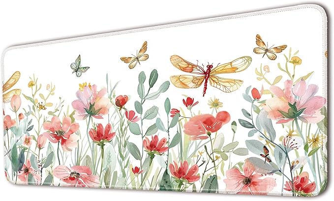 Keyboard Mat, Large Mouse Pad, Watercolor Flower by Flodirise