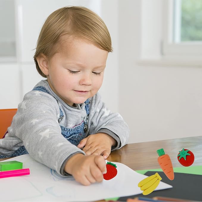 Cllayees 72 Pcs Assorted Fruit Pencil Erasers Toy Set, Mini Vegetable Puzzle - Image 5