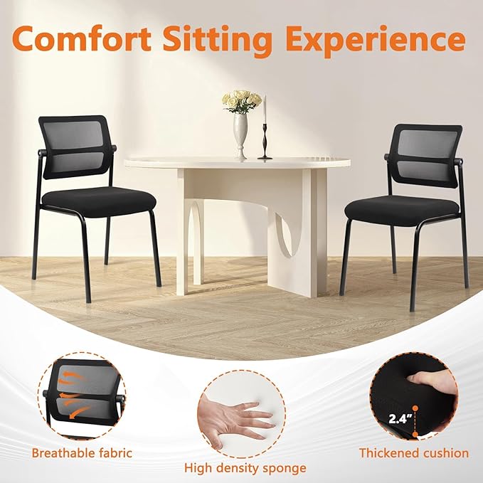 CLATINA Stacking Armless Office Waiting Room Chair with Adjustable Backrest, Stackable Mesh Guest Reception Desk Chairs with Ergonomic Lumbar Support for Conference Lobby Side School, Black, 8 Pack-DeskLoop Office