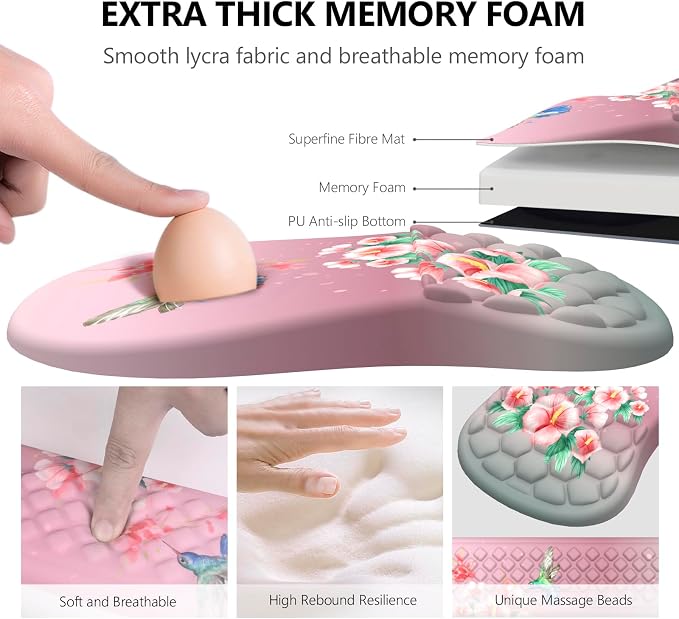 Mouse Pad with Wrist Rest & Keyboard Wrist Rest, Memory Foam - Image 3