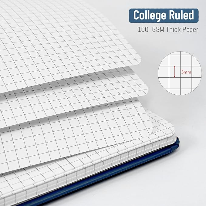 Graph Paper Notebook 8.5" x 11", A4 Blue Grid Notebook Journal Hardcover College Ruled Notebook for Work, 120 Pages 100GSM Large Thick Spiral Writing Journal for Women & Men-DeskLoop Office