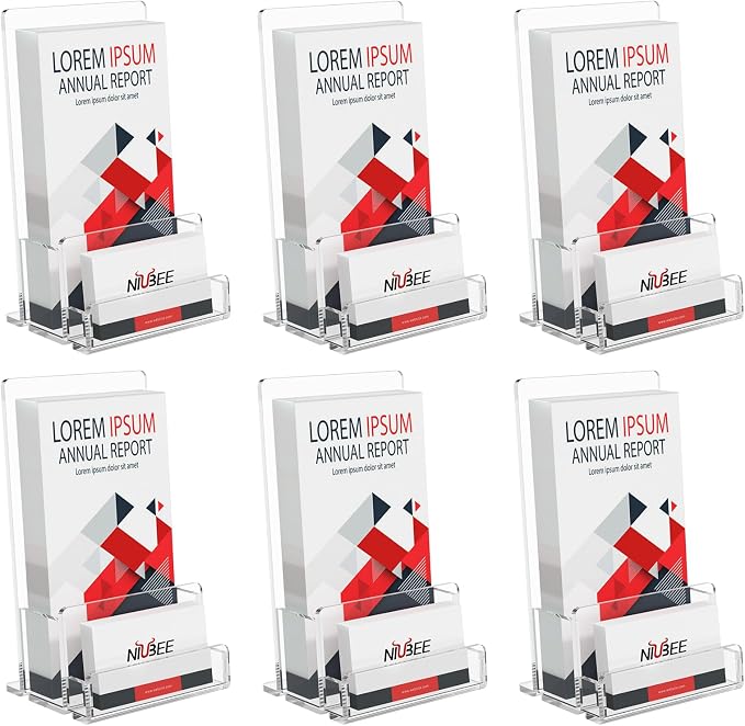 NIUBEE 6-Pack Acrylic Brochure Holder 4‘’, Plastic Flyer Display Stand by NIUBEE