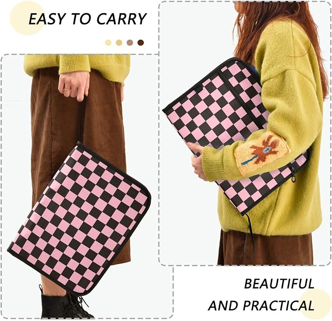 Black Pink Checkerboard Accordion File Organizer Expanding Document Folder - Image 4