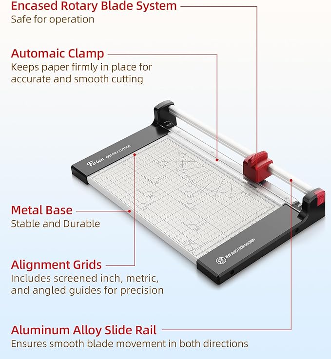 Firbon 12" Rotary Paper Trimmer with Replaceable Blade, Heavy Duty 12-Sheet Capacity Cutter for Cardstock, Photos, Scrapbooking, Office, School & Studio-DeskLoop Office