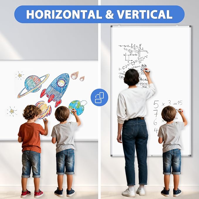 WALGLASS Large White Board, Hanging Mounted Whiteboard Silver Aluminium Frame - Image 5