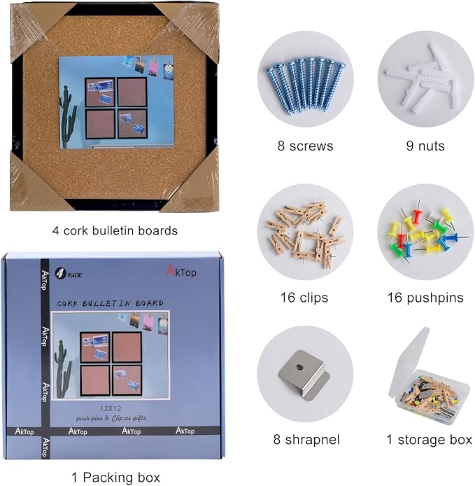 AkTop Cork Board Bulletin Board 12x12, Small Square Pin Board - Image 7