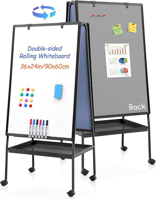 MAKELLO Rolling Whiteboard on Wheels 36x24 in, Double-Side Standing White Board by MAKELLO