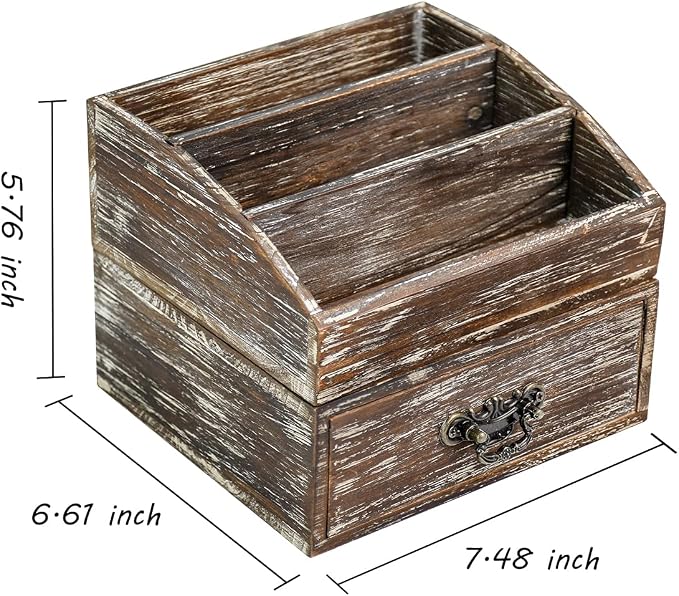 Office Desk Organizer with Drawers & Dark Brown Vintage Wood Desktop Storage - Image 3