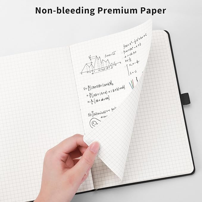 RETTACY Graph Grid Paper Notebook, 192 Pages, A5 Medium Size (5.7'' x 8.3''), 5 Squares per Inch, Leather Hardcover, 100 GSM Thick Paper, for School, Students, Math, Engineering (Light Green)-DeskLoop Office