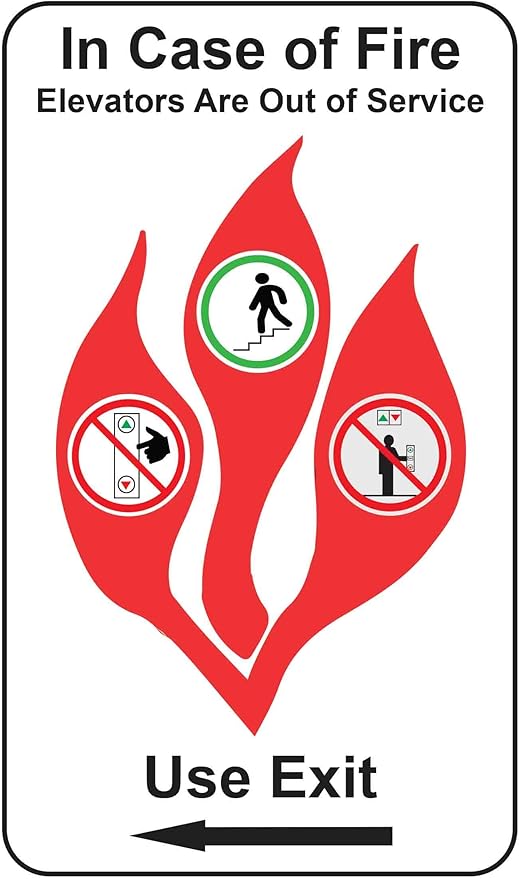 in Case of Fire Do Not Use Elevators Use Stairway Sign for Public Safety, Meet Fire Safety Codes, 8 inches x 5 inches 0.06” Heavy Duty Commercial Plastic, Indoor/Outdoor (No Mounting Holes)-DeskLoop Office