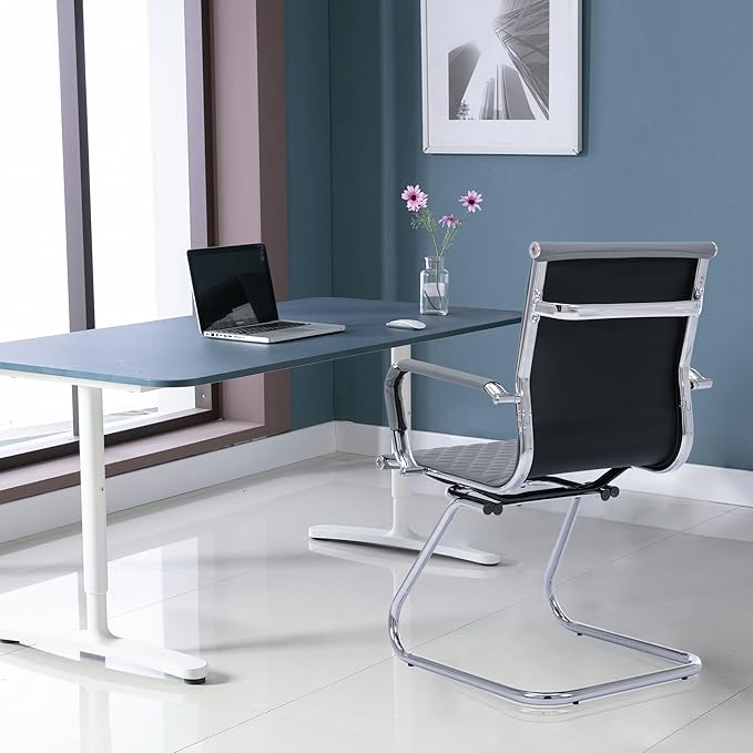 Office Guest Chairs - Set of 2 Modern PU Leather Desk Chairs with Mid Back, Grey-DeskLoop Office
