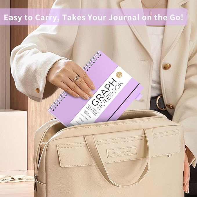 AHGXG Graph Paper Notebook - Spiral Notebook Journal 160 Pages, A5 Graph Notebook 5.7" x 8.3", 100 gsm Thick Grid Paper, Waterproof Plastic Cover, for School Writing Engineering Math, Purple-DeskLoop Office