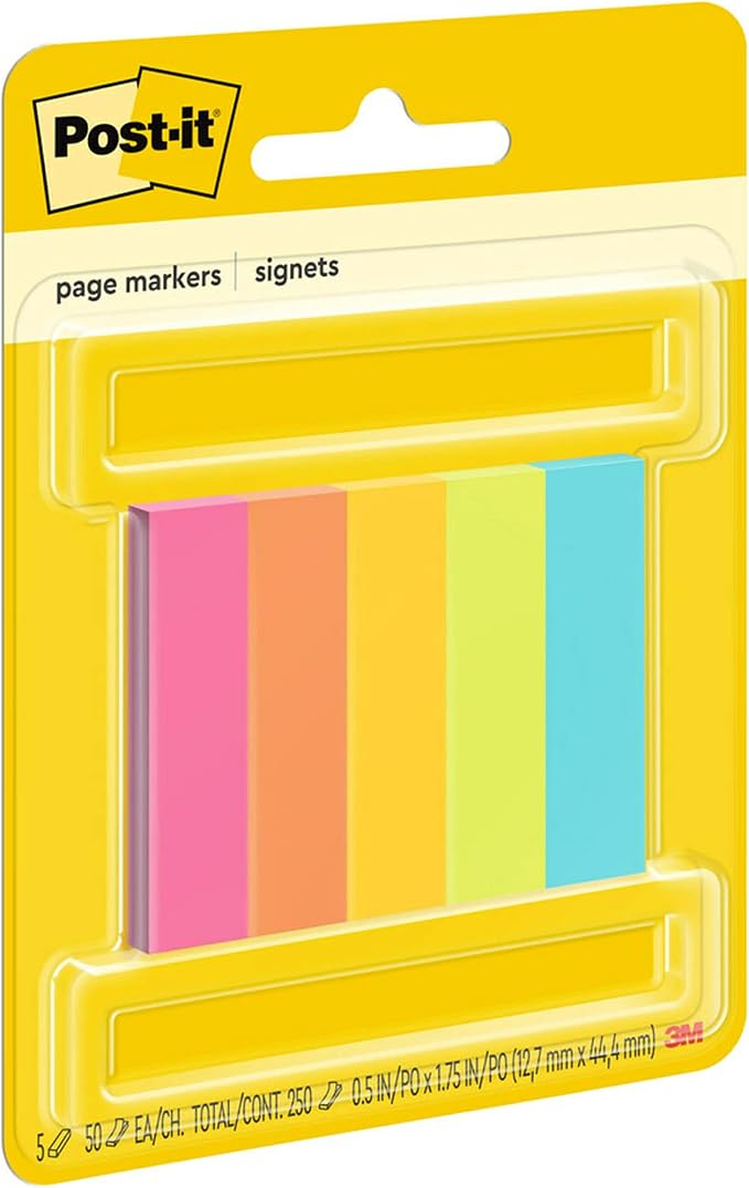 Post-it Page Markers, 1/2 in x 2 in, 50 Sheets/Pad, 5 Pads/Pack - Image 2