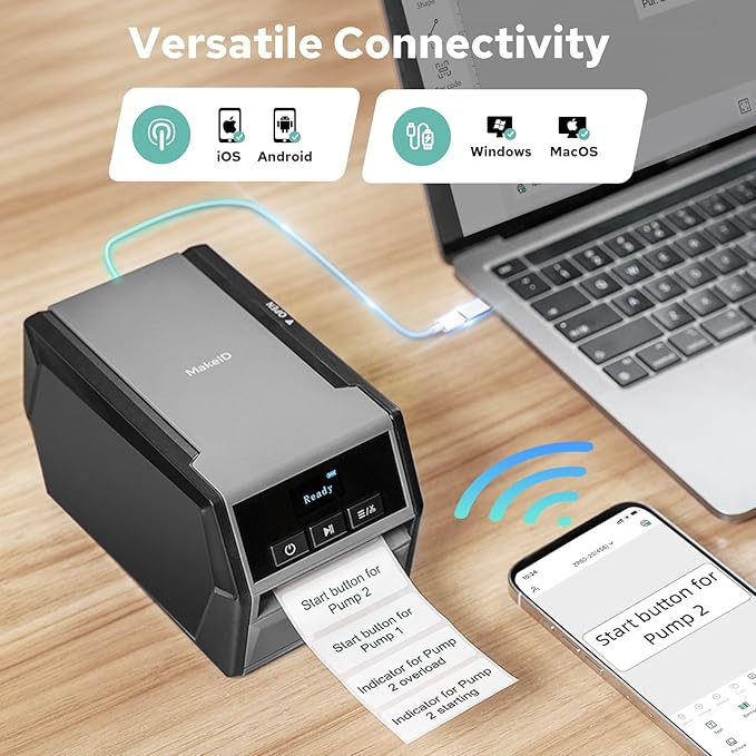 Makeid D50 Industrial Label Printer, Desktop Label Maker 2" Print Head, Mobile APP & PC Editor Compatible, 2600mAh Li-ion Battery, Come with 1.97" W x 26.24ft L Label Heavy-Duty Labeler for Job Sites-DeskLoop Office