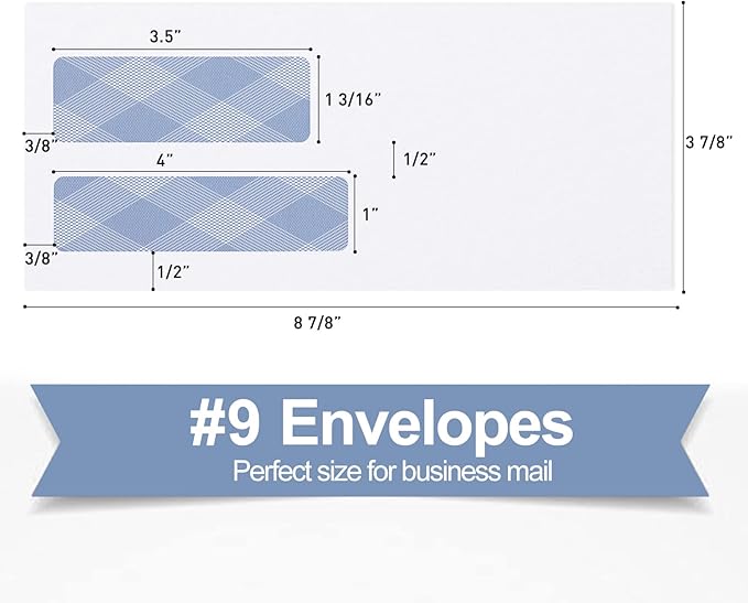 1000#9 Double Window Security Envelopes, PANDRI NO.9 Self Seal White Envelopes - Image 2