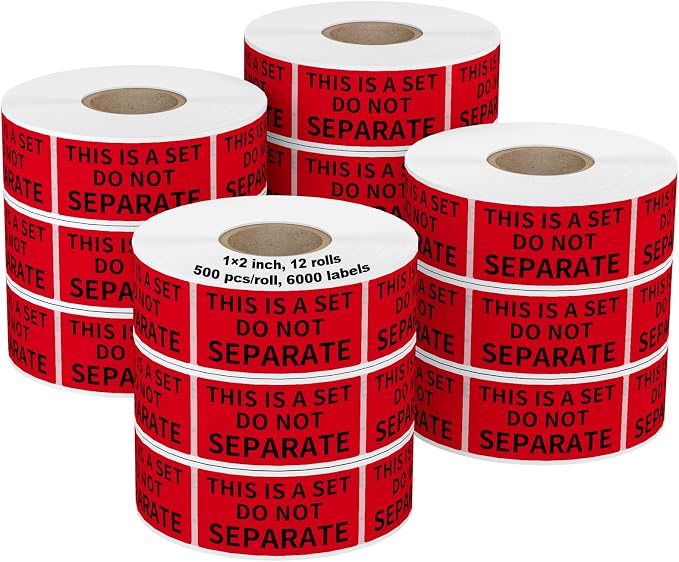 12 Rolls 1" x 2" Warning Label, This is a Set Do Not Separate Dark Red Packing - Image 8