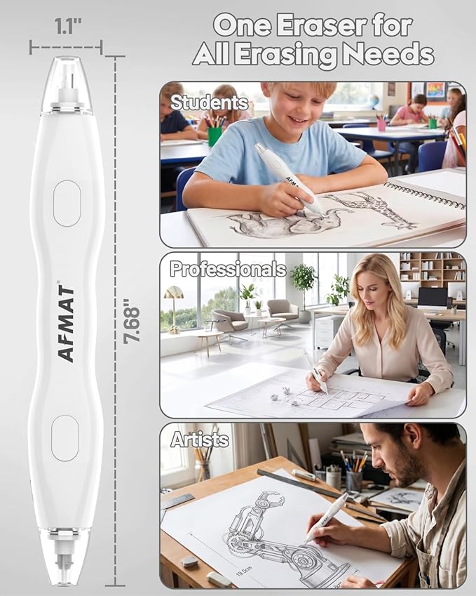 AFMAT Electric Eraser, Dual Tip, 140 Eraser Refills, Rechargeable Pencil Erasers - Image 6