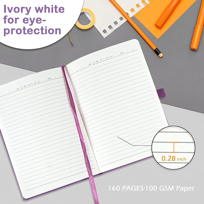 8 Pack Lined Journal Notebooks for Work, Travel, College, (A5 Size 100 GSM Thick Paper) - Classic Ruled, Hardcover Notepad for Writing 160 Pages, 5.5 x 8.3 inch - Multipack 8 Colors-DeskLoop Office