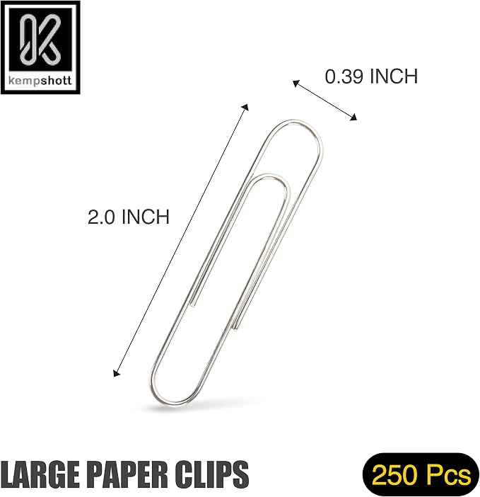 Kempshott 250 Large Paper Clips Smooth, Jumbo Paper Clips - Image 2