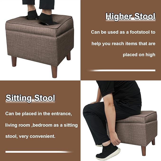 Foot Rests with Adjustable Cover, BOGO, Storage Ottoman Dorm, Footstool and Sitting Stool, Ottoman Foot Stool Set for Living Room, Bedroom, Dorm, Brown-DeskLoop Office