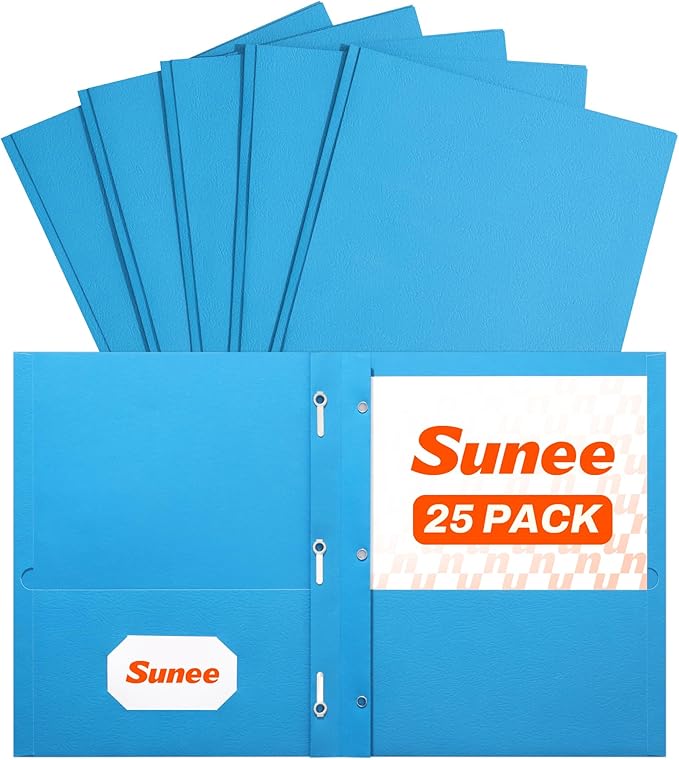 SUNEE 2 Pocket Folders with Prongs, Paper Folders with 2 Pockets and 3 Prongs by SUNEE
