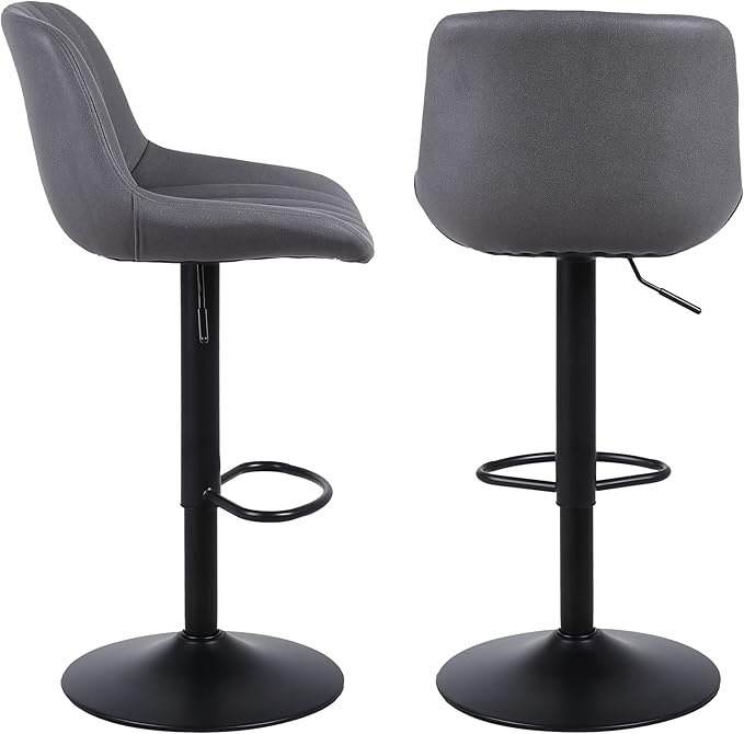 Bar Stools Set of 1, Swivel Counter Height Barstools with Back, Adjustable PU Leather Bar Chairs, Modern Armless Kitchen Island Stool, Dark Grey-DeskLoop Office