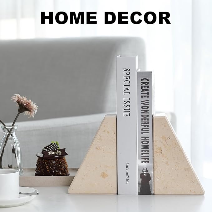 Karibiber Marble Bookends for Heavy Books, Decorative Book Ends for Shelves - Image 3