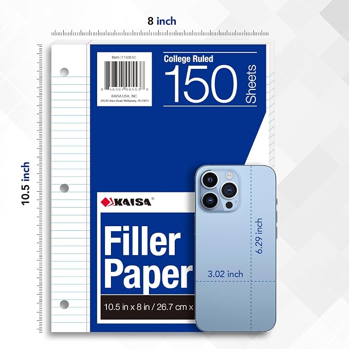 Kaisa Notebook Paper 24 Pack 8x10.5 3600 sheets College Ruled Loose Leaf Paper - Image 4