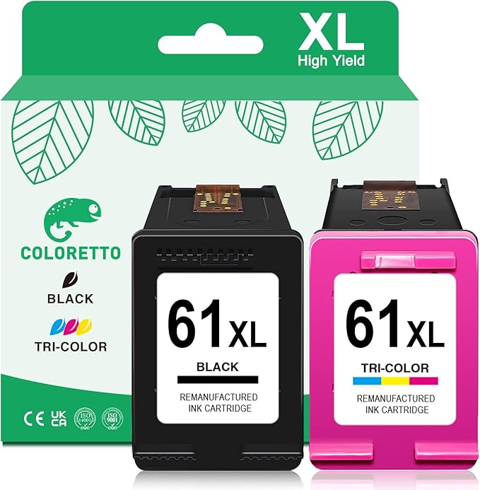 COLORETTO 61XL Ink Cartridges Replacement for HP Ink 61 for HP 61 Ink Cartridges Combo Pack, 61 XL for Envy 4500 5530 4501 4502 5535 Officejet 4630 4635 Deskjet 1000 1010 2540 (Black/Color, 2 Pack)-DeskLoop Office