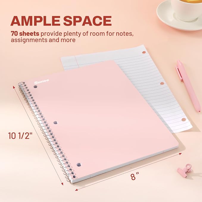 SUNEE Spiral Notebooks, 5 Pack, College Ruled Paper, 70 Sheets per Notebook - Image 2