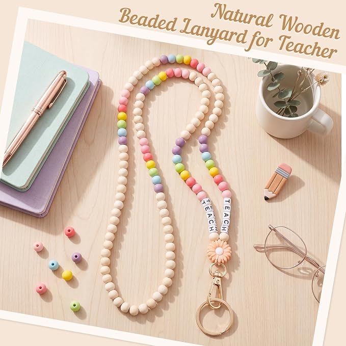 Teacher Lanyard for ID Badges Wooden Beaded Lanyard - Image 5
