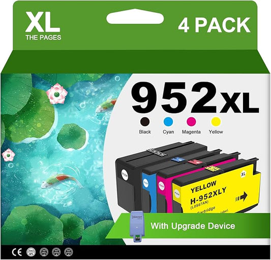 952XL Ink Cartridges Combo Pack with Upgrade Device Replacement for HP 952 XL Ink Cartridge for HP Officejet Pro 7740 8720 8710 8210 8715 8740 8702 8730 8725 Printers (Black Cyan Yellow Magenta)-DeskLoop Office