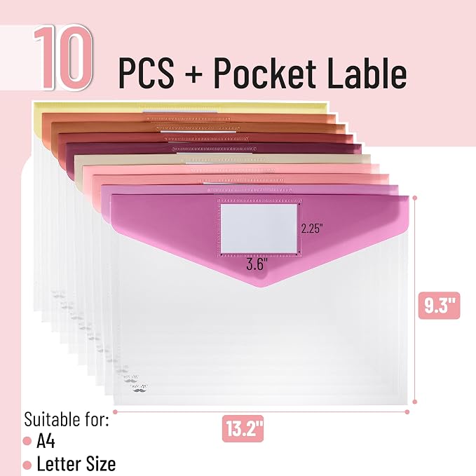 Mr. Pen- Clear Plastic Envelopes File Folders, 10 Pack, Letter Size | Colorful - Image 2